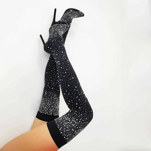 Women's Footwear Accessories Thigh High Boots Stretchable Fabric Typed Materials - Picture 9 of 9